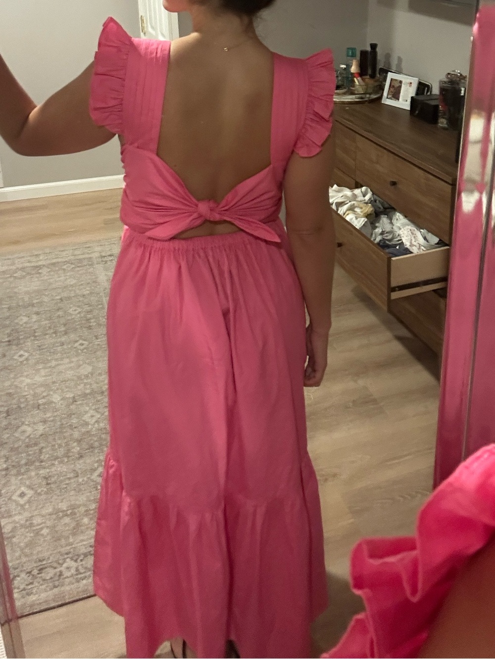 Women's Pink Ruffle Midi Dress - opt - Picture 5 of 5